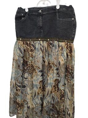 Panitti Denim Chiffon Maxi Skirt Stretch Bohemian Y2K Size Large